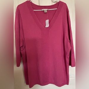 Christopher & Banks pink v-neck, 3/4 sleeve sweater, new with tags